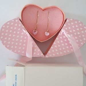 Pink Heart Cubic Zirconia Drop Earrings